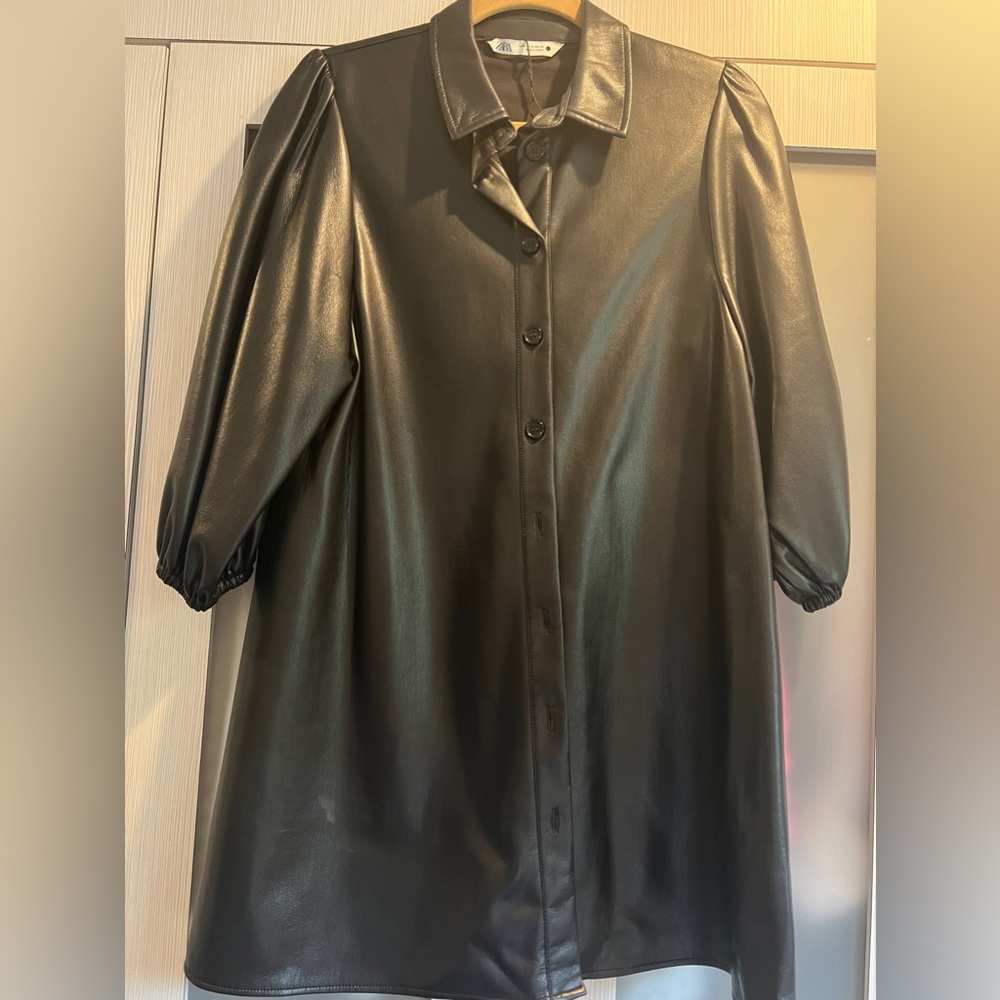 Beautiful, long sleeve faux leather dress